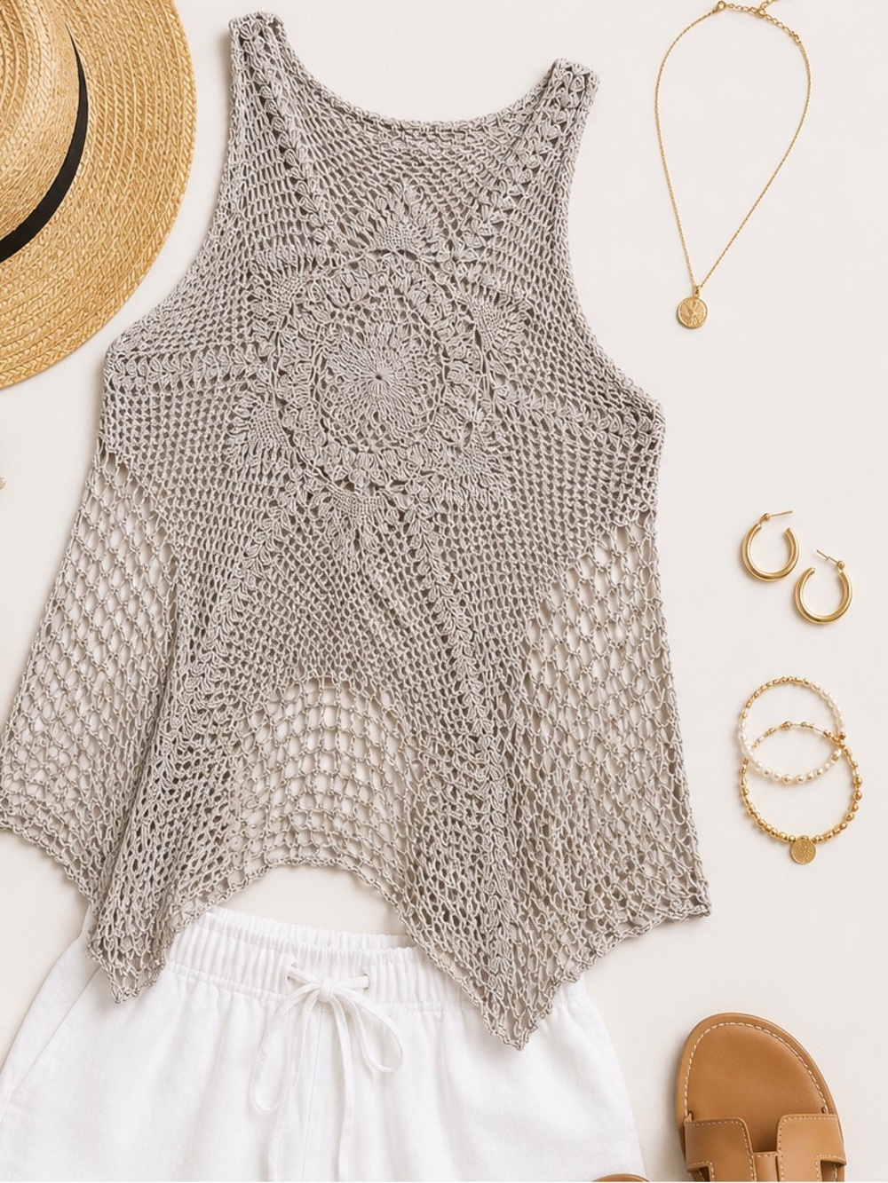 Boho Crochet Swim Cover Up Dress | Coastal Beach Resort Knit Tunic